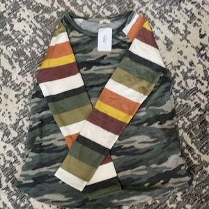 Large e.luna brand Camo and striped long sleeve shirt